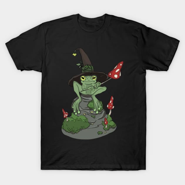 Cute Frog Mushroom Wizard Hat - Kawaii Cottagecore Aesthetic T-Shirt by starnish